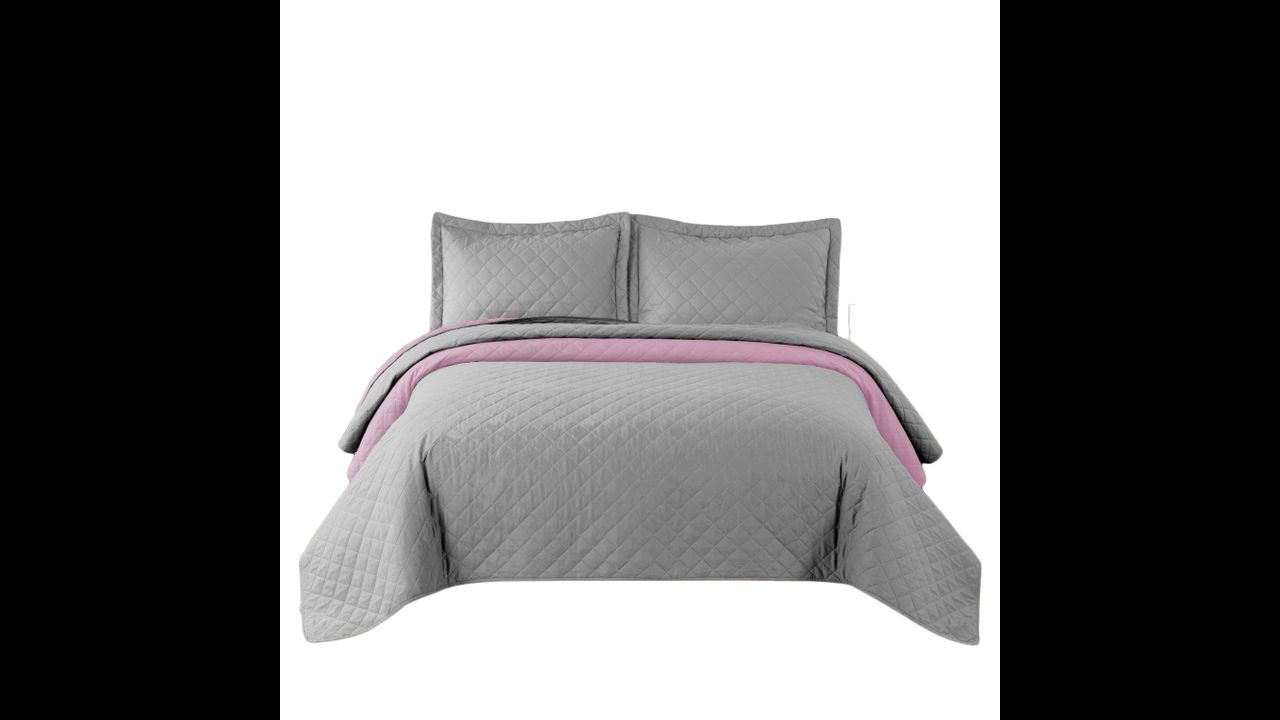 bedspread Double-sided/quilted Inez Light Grey-Pink