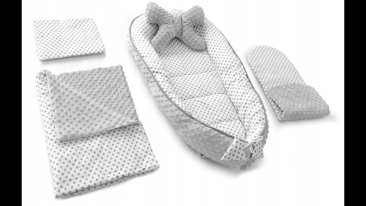 Baby cocoon for pram, mattress, pillow, blanket 5in1 White/Grey Dots
