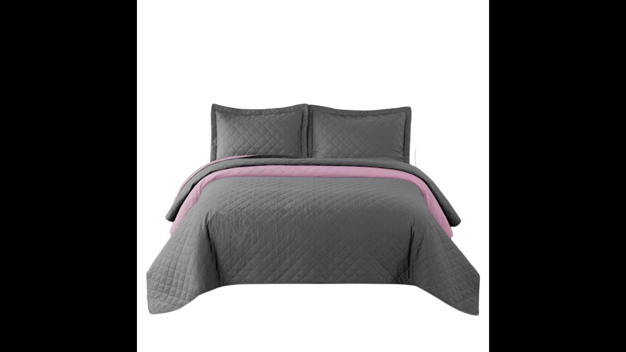 bedspread Double-sided/quilted Inez Dark Grey-Pink